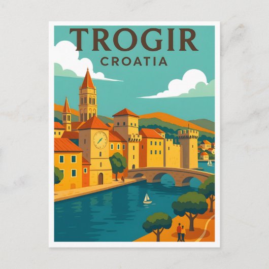Trogir Kroatië Vintage Travel Poster Briefkaart (Voorkant)