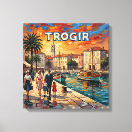 Trogir Waterfront Zonsondergang Wandelpromenade Ca Canvas Afdruk