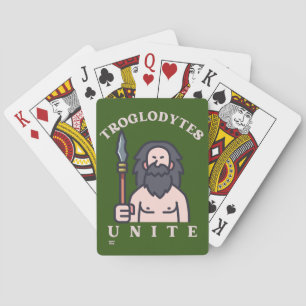 "TROGLODYTES UNITE", grappige steenkoompedaal Pokerkaarten