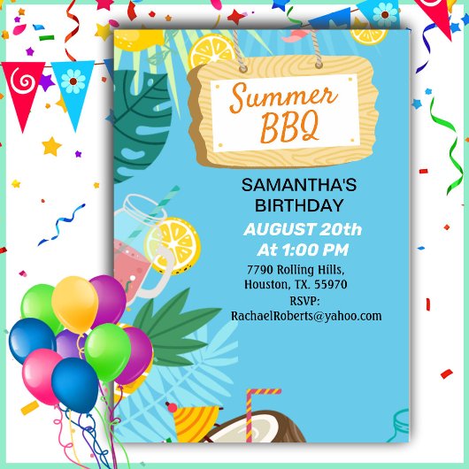 Troical Barbecue Birthday Invitation Kaart