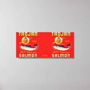 Trojaans merk Salmon Label - Red Canvas Afdruk