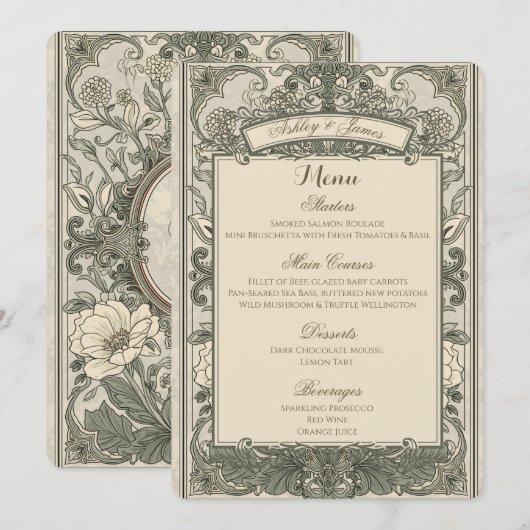 Trojans Elegant Bruin Goud Bloemig Trouwmenu Menu (Voorkant / Achterkant)