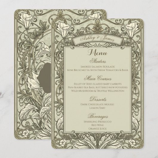 Trojans Elegant Bruin Goud Bloemig Trouwmenu Menu (Voorkant / Achterkant)