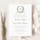 Trojans Elegante Olijf Eiken Krans Monogram Huweli Kaart