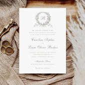 Trojans Elegante Olijf Eiken Krans Monogram Huweli Kaart