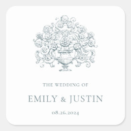 Trojans Elegante Stofblauwe Barokke Trouw Vierkante Sticker