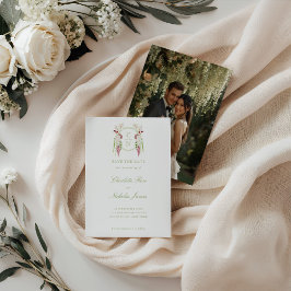 Trojika Bruidsmonogram met Bloemguirlande Trouwkaa Save The Date