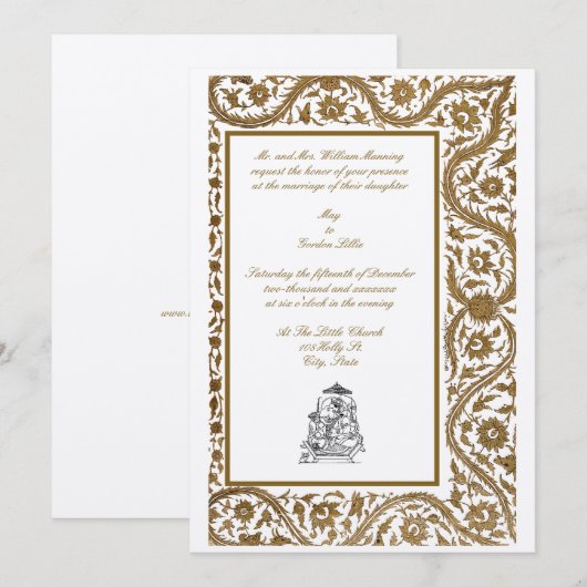 Trojka Elegante Indiase Mughal 1608 Huwelijk Kaart (Voorkant / Achterkant)