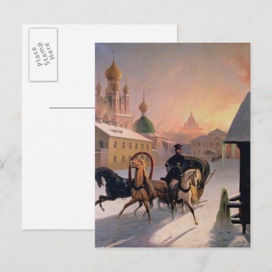 Trojka op straat in Sint-Petersburg, 1850 Briefkaart (Voorkant / Achterkant)