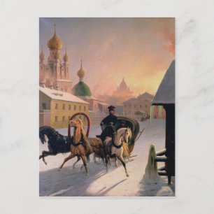Trojka op straat in Sint-Petersburg, 1850 Briefkaart