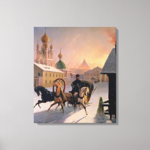 Trojka op straat in Sint-Petersburg, 1850 Canvas Afdruk