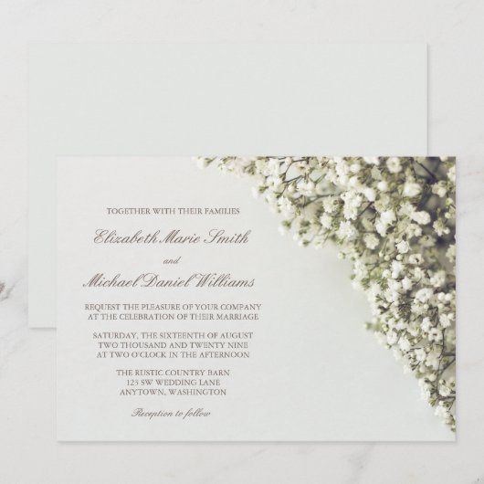 Trojuwelens Uitnodigingen met Baby's Breath (Voorkant / Achterkant)