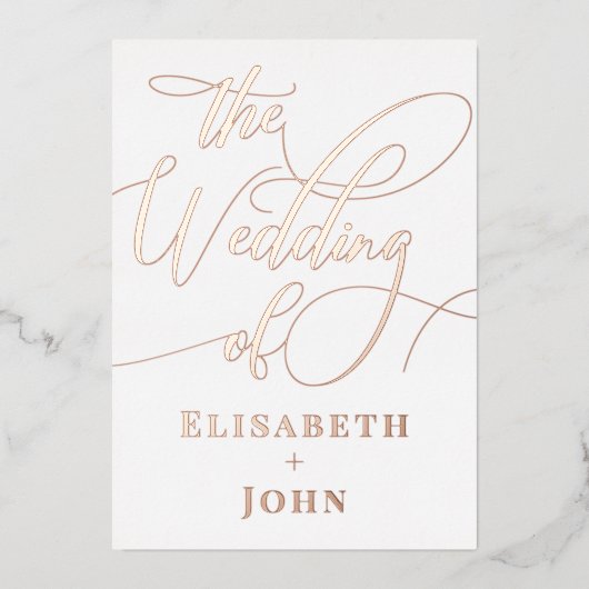 Trojuwensuitnodiging van witte roosgoud in minimal folie feestdagenkaart (Voorkant)