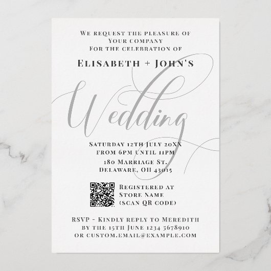 Trojuwensuitnodiging van witte roosgoud in minimal folie feestdagenkaart (Achterkant)