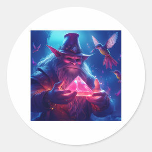 Trol Met Glanzende Glazen Piramide En Kolibries Ronde Sticker