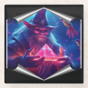 Trol met gloeiende glazen piramide en kolibries onderzetter