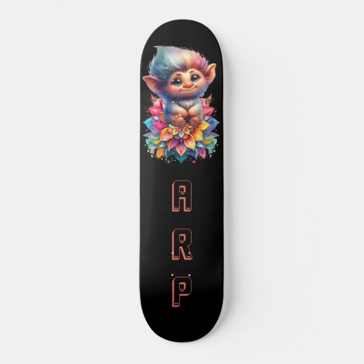 *~* Troll AP89 Hippie Neon Whimsical Initiaal Scha Persoonlijk Skateboard (Voorkant)