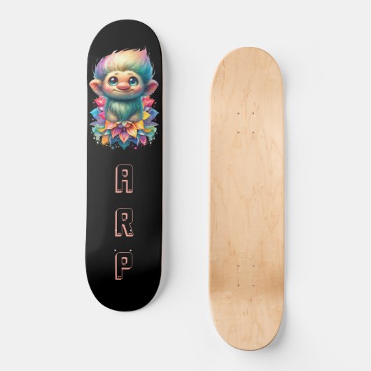 *~* Troll AP89 Hippie Neon Zwart Initialen Flower Persoonlijk Skateboard (Voorkant)