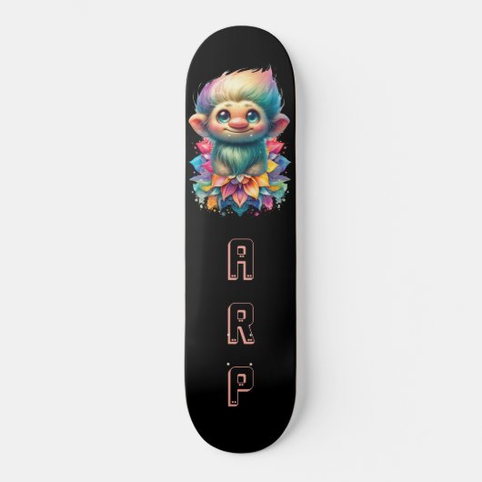 *~* Troll AP89 Hippie Neon Zwart Initialen Flower Persoonlijk Skateboard (Voorkant)