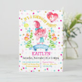 Troll Girl Flowers Balloon Vierde verjaardag Kaart (Staand voorkant)