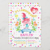 Troll Girl Flowers Balloon Vierde verjaardag Kaart (Voorkant / Achterkant)