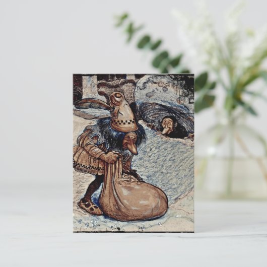 Troll met zijn hand in een tas briefkaart (Staand voorkant)