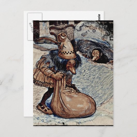 Troll met zijn hand in een tas briefkaart (Voorkant / Achterkant)