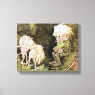 Troll met zijn huiskikker canvas afdruk