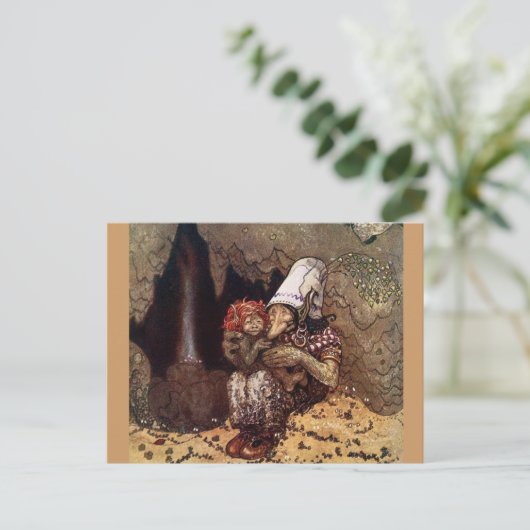 Troll Moeder naast een kampvuur Briefkaart (Staand voorkant)