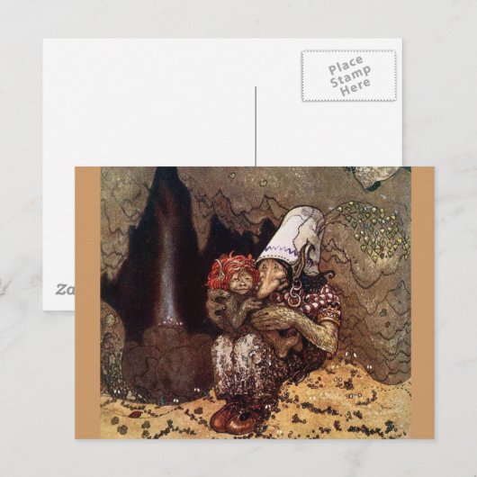 Troll Moeder naast een kampvuur Briefkaart (Voorkant / Achterkant)