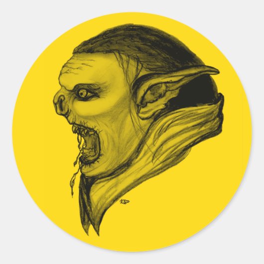 Troll schwarz gelb-ontwerp ronde sticker (Voorkant)