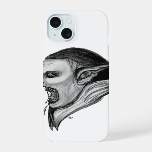 Troll zwart-wit ontwerp iPhone 15 case (Achterkant)