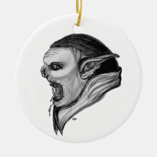 Troll zwart-wit ontwerp keramisch ornament