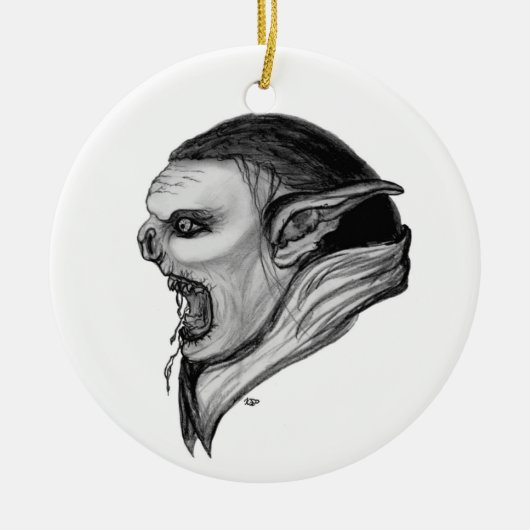 Troll zwart-wit ontwerp keramisch ornament (Voorkant)