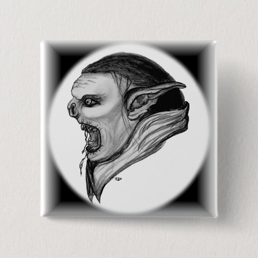 Troll zwart-wit ontwerp vierkante button 5,1 cm (Voorkant)
