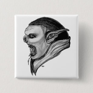 Troll zwart-wit ontwerp vierkante button 5,1 cm