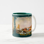 Trollen voor blauwe vis tweekleurige koffiemok (Voorkant rechts)