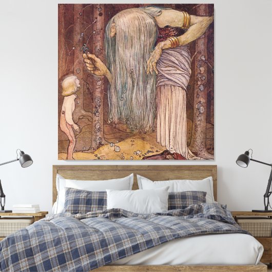 “Trollenkruid” Aquarel van John Bauer Canvas Afdruk (Insitu (Slaapkamer))