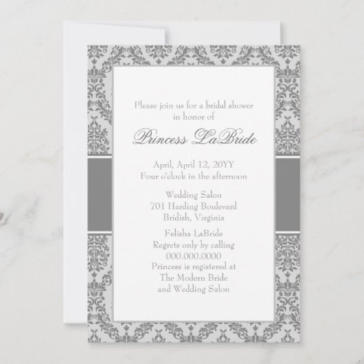 Trolley Gray Damask Bridal Shower Invitation Kaart (Voorkant)
