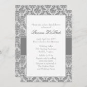 Trolley Gray Damask Bridal Shower Invitation Kaart (Voorkant / Achterkant)