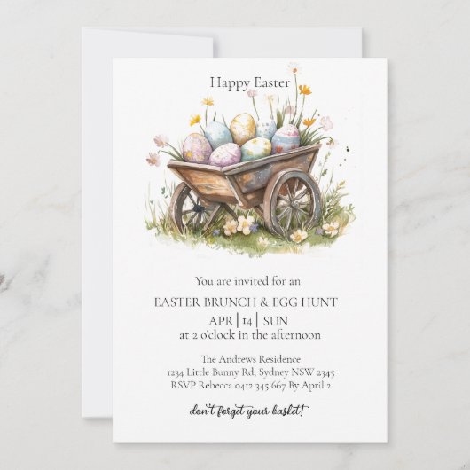trolley met eieren en eierjacht Uitnodiging (Voorkant)