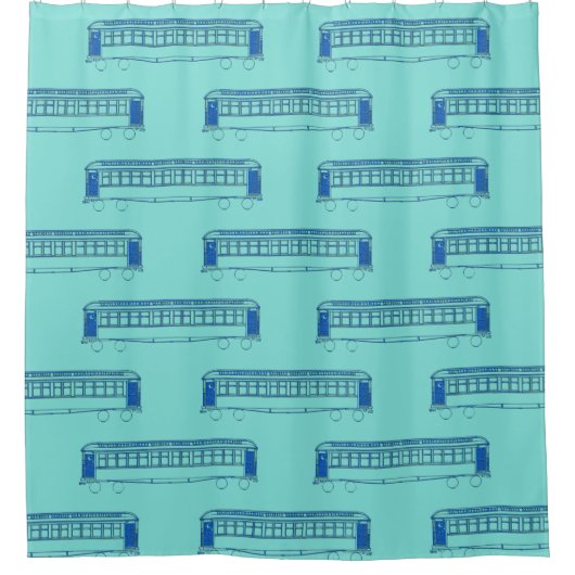 TROLLEY TRAIN STREETCAR NEON BLUE KIJK DOUCHEGORDIJN (Voorkant)