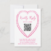 Trollige Roze Hart QR Code Trouwdag RSVP Kaartje (Voorkant)