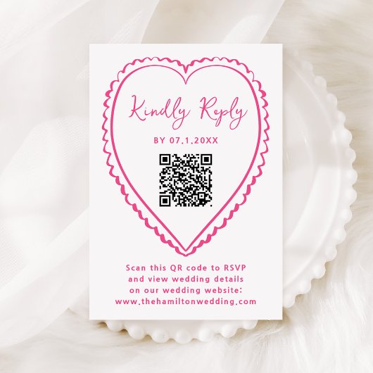 Trollige Roze Hart QR Code Trouwdag RSVP Kaartje