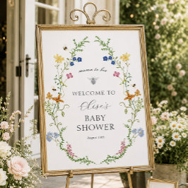 Trollige Wilde Bloem Bij Baby Shower Welkomstbord Poster
