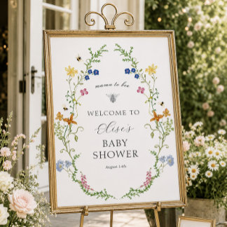 Trollige Wilde Bloem Bij Baby Shower Welkomstbord Poster