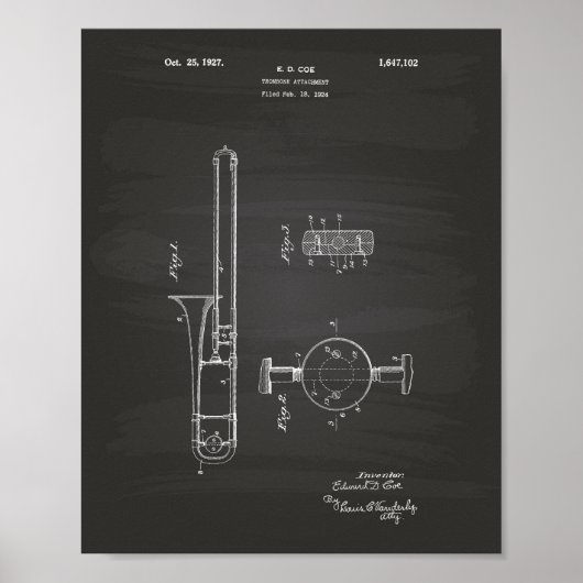 Trombone Attachment 1927 Patent Art Chalkboard Poster (Voorkant)