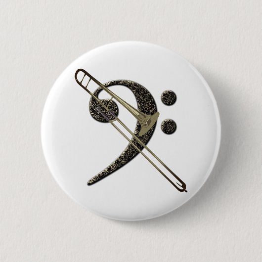 Trombone Bass Clef Music Instrument Ronde Button 5,7 Cm (Voorkant)