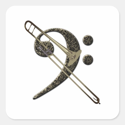 Trombone Bass Clef Music Instrument Vierkante Sticker (Voorkant)