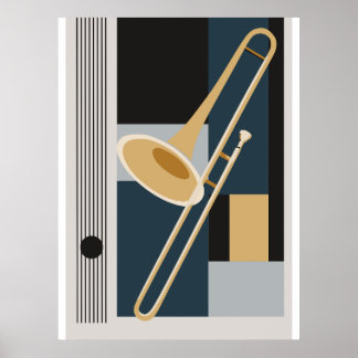 Trombone Bauhaus Print, Mid Century Modern Muzieka Poster